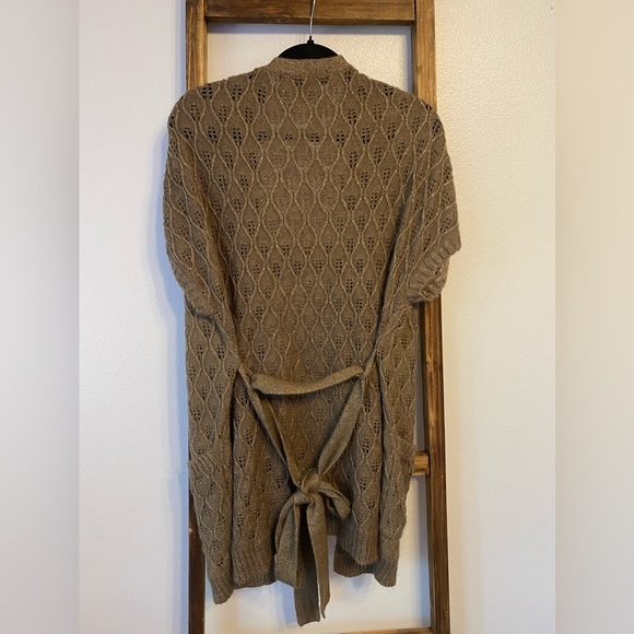 Isabella Rodriguez Brown Copper Metallic Belted Cardigan Short Sleeves Size Lg - Picture 9 of 9